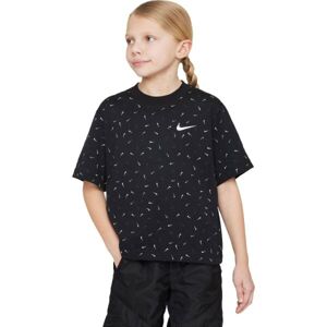 Nike NSW TEE BOXY SWOOSH AOP Dívčí tričko, růžová, velikost L
