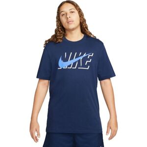 Nike NSW TEE SWOOSH BLOCK Pánské tričko, tmavě modrá, velikost S