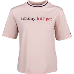 Tommy Hilfiger CN TEE SS LOGO světle růžová L - Dámské tričko